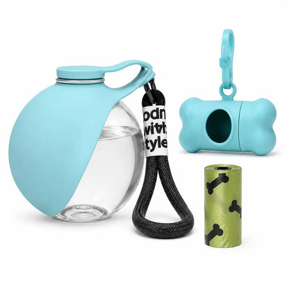 Stainless Steel Mess-Free Pet Water Bottle (285Ml) - Leak-Proof Dog Travel Dispenser with Wheat Straw Bone Poop Bag Holder, Portable Outdoor Pet Cleaning Set for Dogs & Cats, Mess-Free Water Bottles