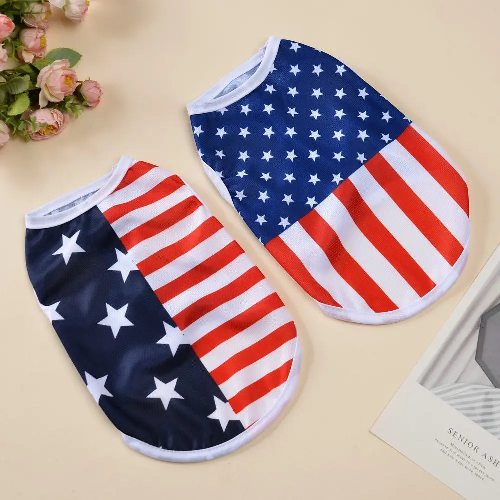 Dog Vest Pet Clothing Puppy Clothes American Flag Style Mesh Breathable Fabric Summer Cool High Stretch Comfort Small Dogs Outdoor Independence Day Costumes