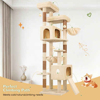DESKAT 80 Inch Cat Tree for Large Cats, Stable Multi-Level Cat Tree with 2 Condos & Sisal Scratching Posts for 2-3 Cats, Thickened Base Space Saving Cat Tree Tower, F80G