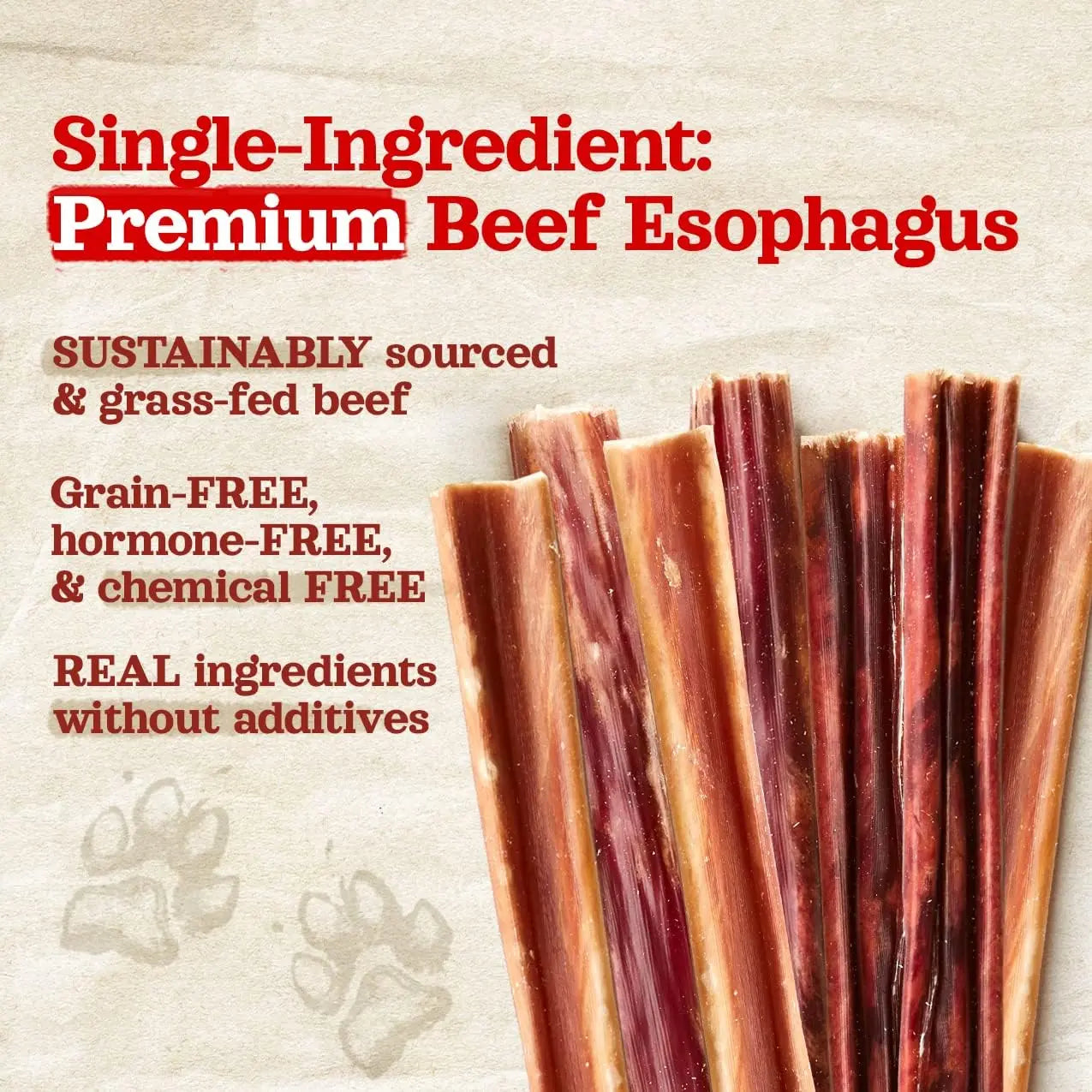 Natural Farm 4-5 in Grass-Fed Beef Gullet Sticks - 25 Count, 25-Pack, No Preservatives, High-Quality Glucosamine & Chondroitin for Joint Health, Easy to Chew, Digestible, Ideal for Senior Dogs