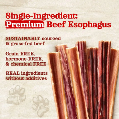 Natural Farm 4-5 in Grass-Fed Beef Gullet Sticks - 25 Count, 25-Pack, No Preservatives, High-Quality Glucosamine & Chondroitin for Joint Health, Easy to Chew, Digestible, Ideal for Senior Dogs