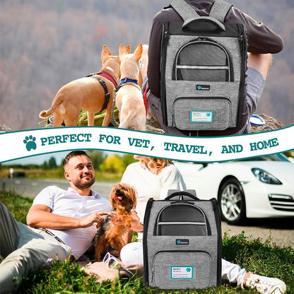 Dog Backpack Carrier for Small Medium Dogs Large Cats up to 18 Lbs, 2 Side Entry, Structured No-Collapse Frame, Airline Approved Ventilated Pet Backpack for Hiking Camping Travel, Grey