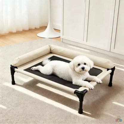 Outdoor Elevated Pet Bed with L-Shaped Neck Pillow, Breathable Mesh, Anti-Slip Feet, Washable, Ideal for Dogs & Cats up to 8Kg, Puppy Bed