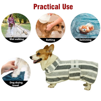 Dog Dress Plush Warm Pet Clothes Husky Clothes Quick Dry Bathrobe Super Absorbent Shower Towel Striped Style Dog Pajamas Sleepwear for Small Medium Large Dogs