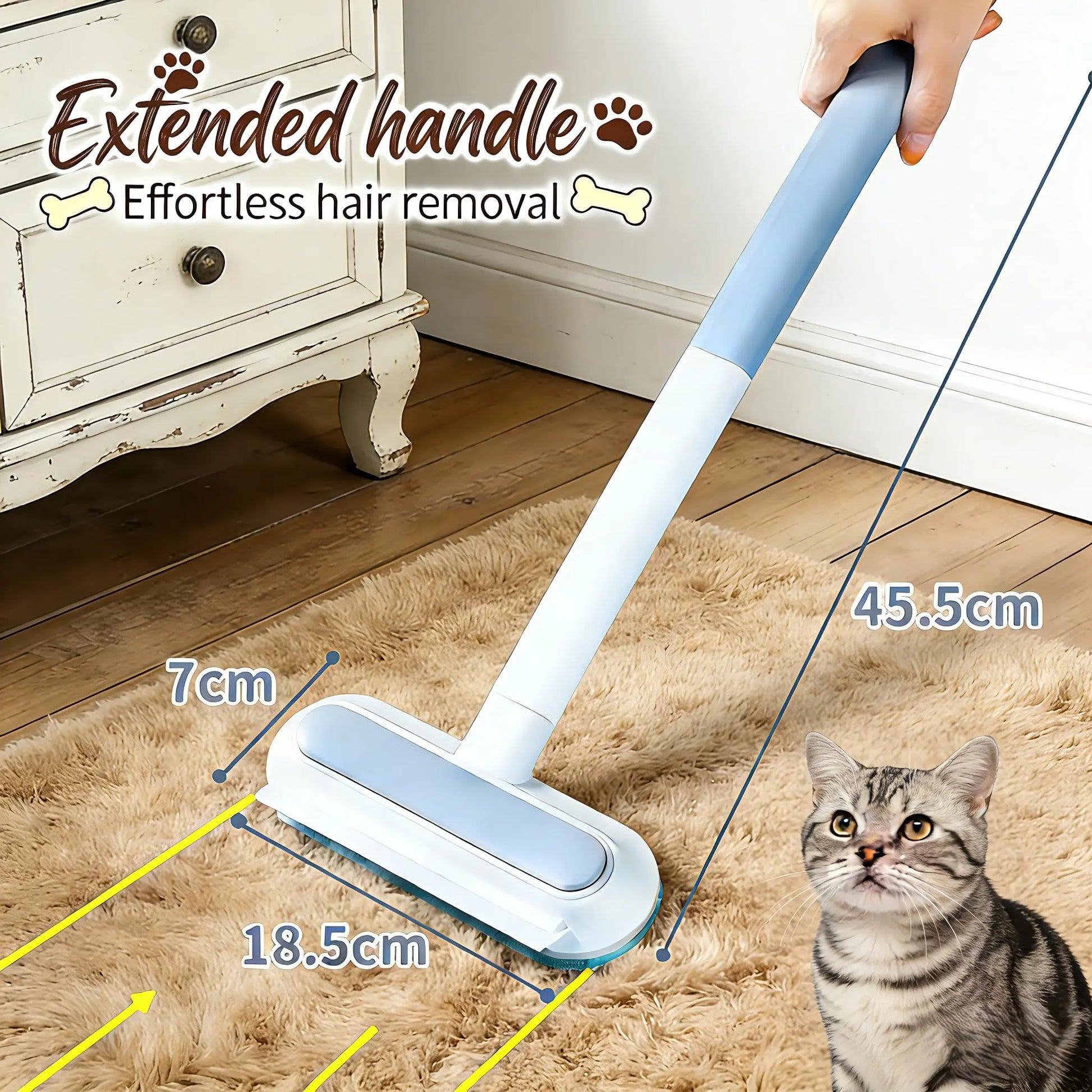 4-in-1 Long Handle Pet Fur Removal Brush and Washable Cleaning Gloves Set for Indoor Pet Hair Management