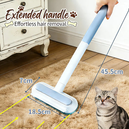 4-in-1 Long Handle Pet Fur Removal Brush and Washable Cleaning Gloves Set for Indoor Pet Hair Management