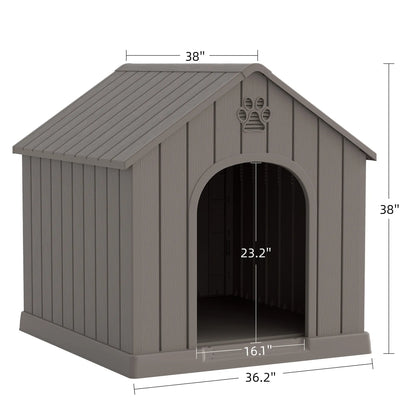 RIWENGO Durable Waterproof Plastic Dog House for Small to Large Sized Dogs Indoor Outdoor Elevated Floor UV Resistant Air Vents Drainage Holes Ground Nails Easy Clean and Assemble