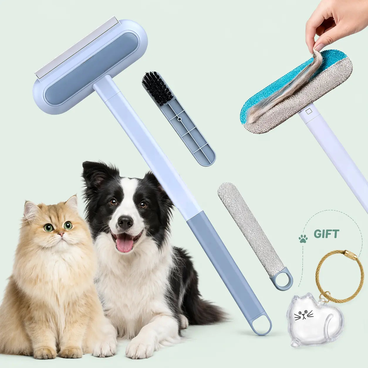 Upgraded Pet Hair Remover Brush, Extra-Long Handle Lint Cleaner, Pet Hair Removal Tool, Washable Multi-Surface Tool for Furniture, Bedding, Clothes & Car Interiors