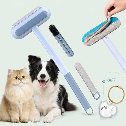 Upgraded Pet Hair Remover Brush, Extra-Long Handle Lint Cleaner, Pet Hair Removal Tool, Washable Multi-Surface Tool for Furniture, Bedding, Clothes & Car Interiors