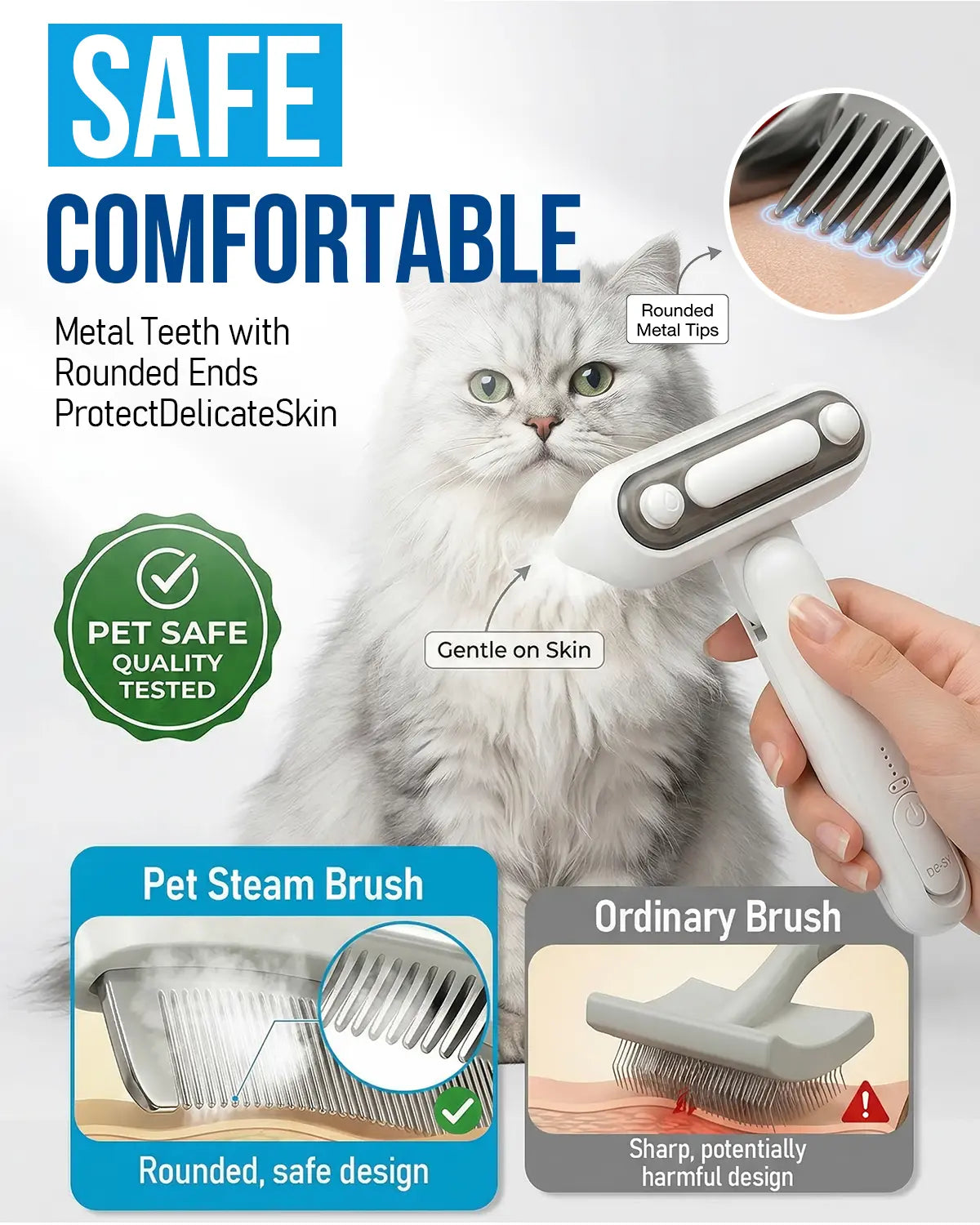 2-In-1 Pet Spray Comb | Removes Undercoat, Eliminates Odors, Reduces Shedding and Matting, and Prevents Hair Flyaway. Suitable for Long- and Short-Haired Cats and Dogs, Featuring a Wide, Rounded Tooth Design