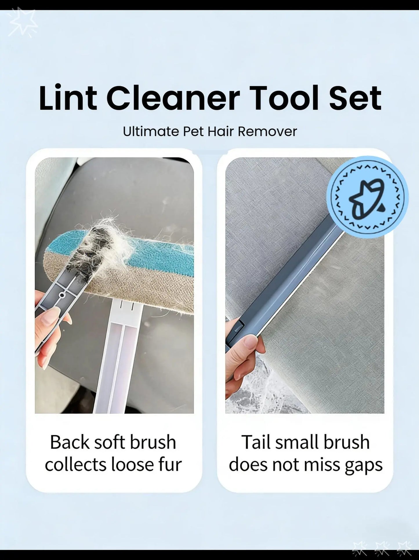 4-in-1 Long Handle Pet Fur Removal Brush and Washable Cleaning Gloves Set for Indoor Pet Hair Management